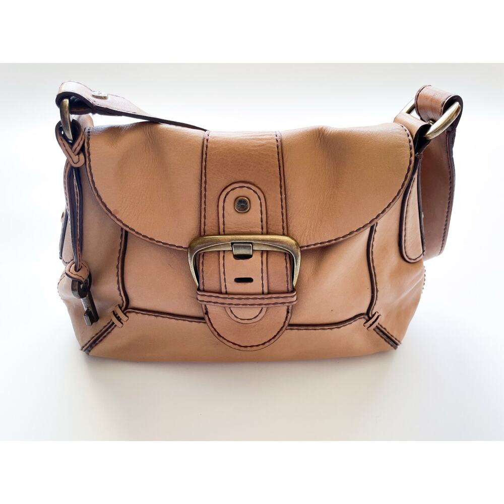 Fossil Leather Light Tan Buckle Shoulder Bag - Picture 2 of 8